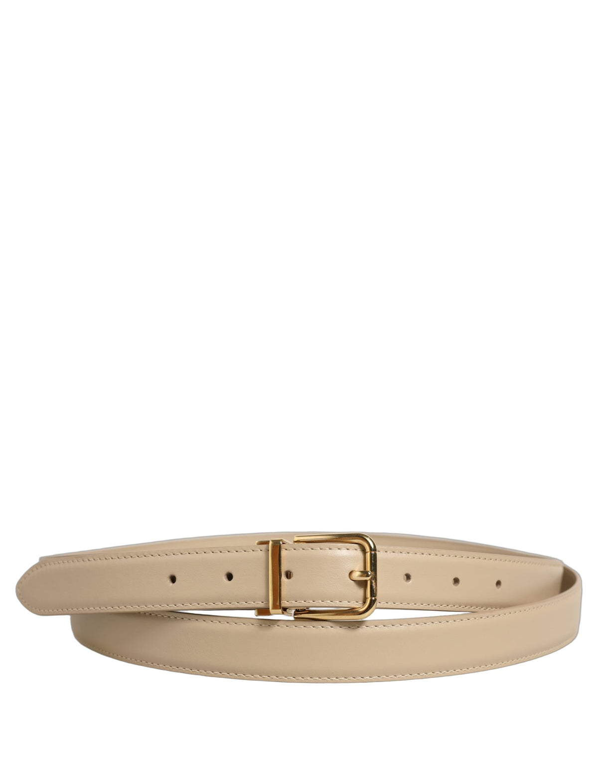 Dolce & Gabbana Beige Leather Double Wrap Gold Buckle Belt