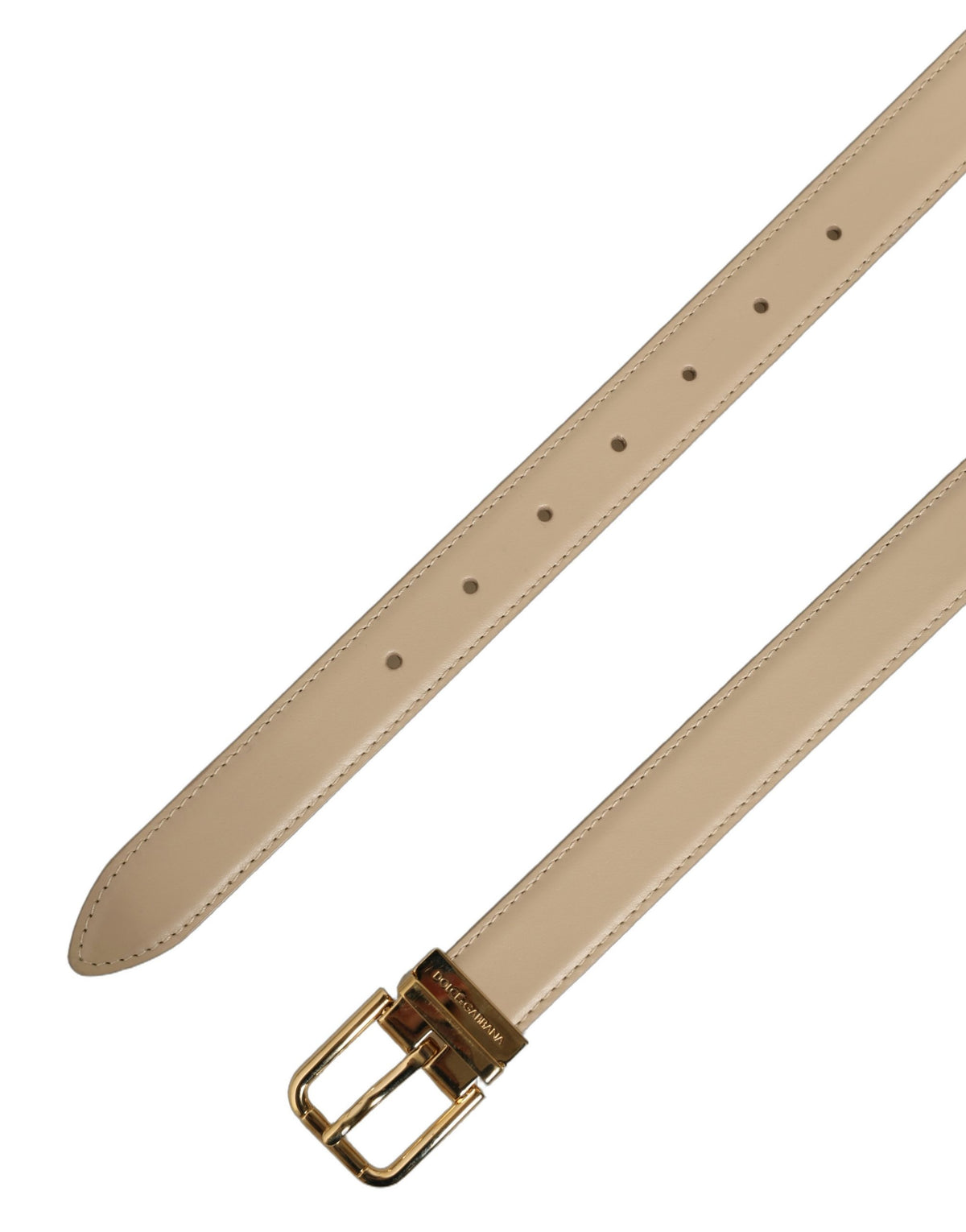 Dolce & Gabbana Beige Leather Double Wrap Gold Buckle Belt