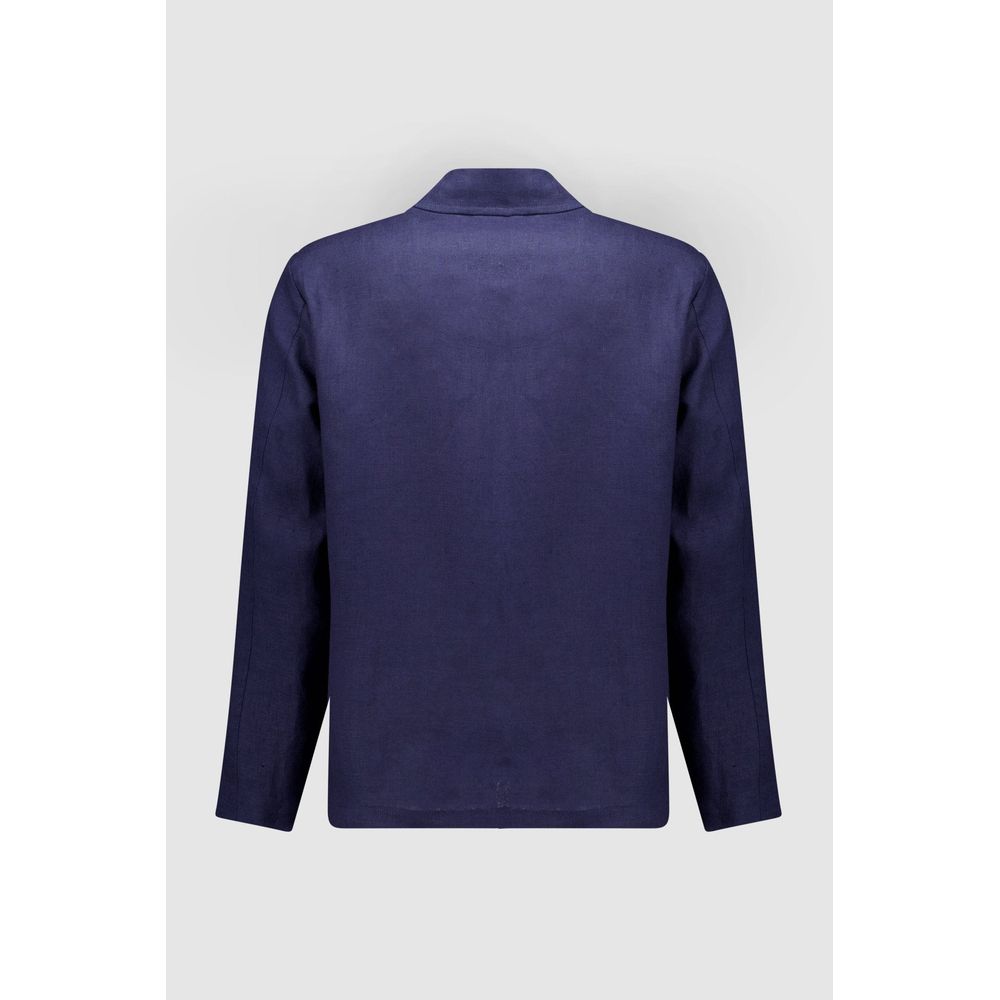 Autore Navy Blue Linen Full-Length Jacket