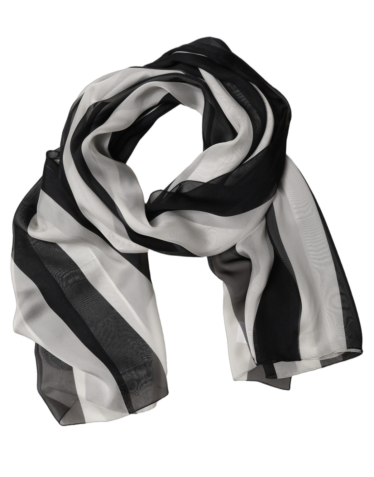 Dolce & Gabbana Black White Stripe Silk Shawl Stole Scarf