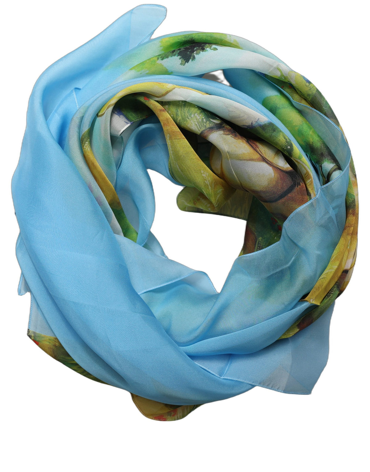 Dolce & Gabbana Light Blue Silk Landscape Foulard Scarf