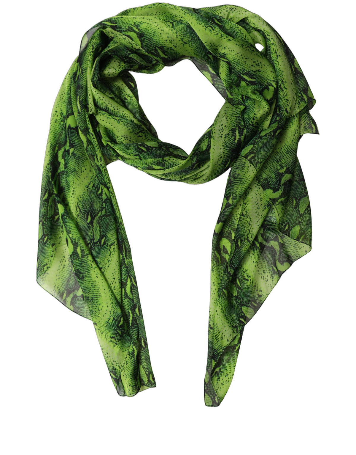 Dolce & Gabbana Green Black Printed Silk Sheer Stole Scarf