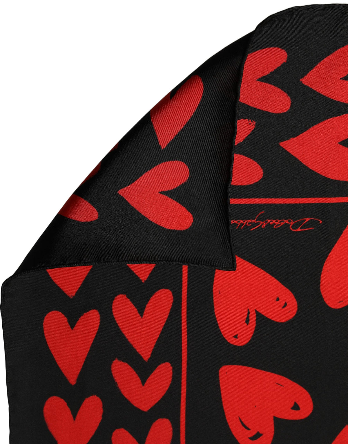 Dolce & Gabbana Black Red Silk Hearts Square Foulard Scarf