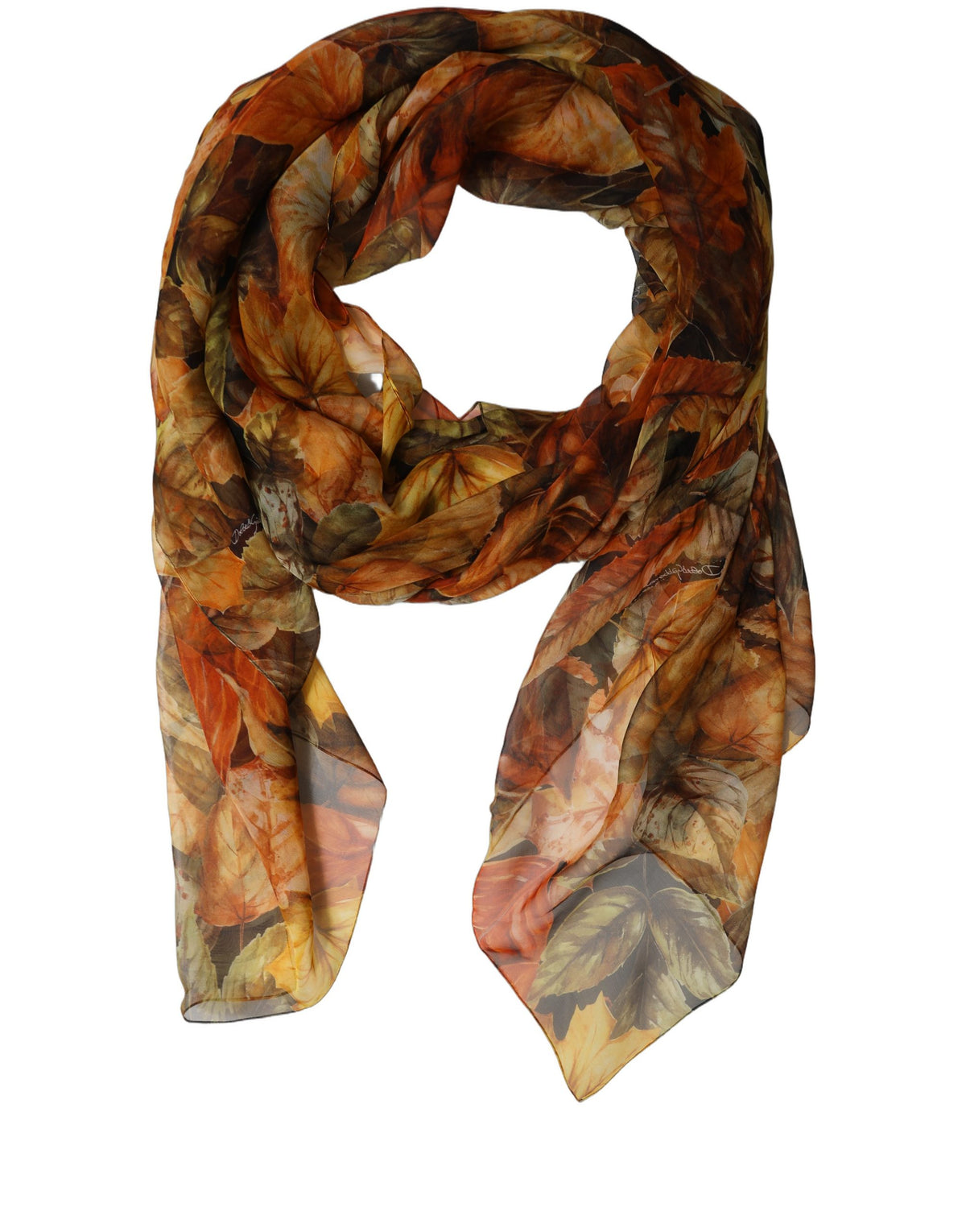 Dolce & Gabbana Multicolor Leaf Print Silk Shawl Stole Scarf