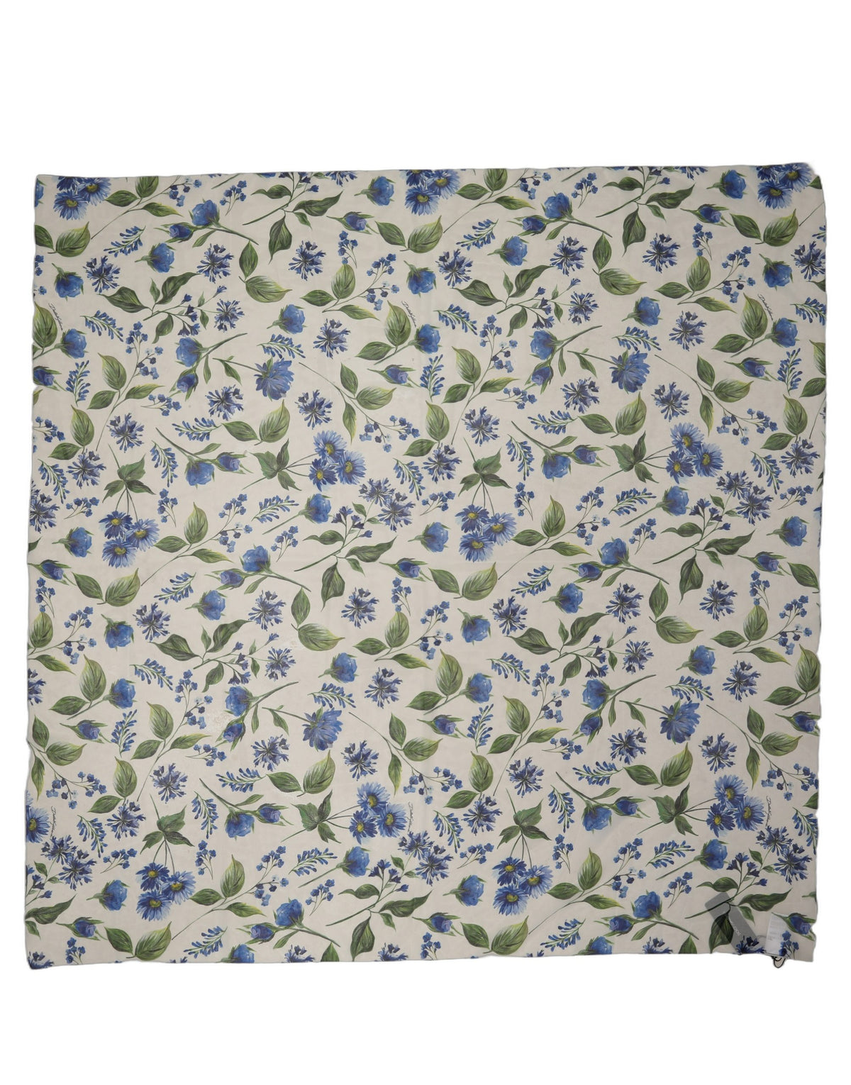 Dolce & Gabbana White Blue Floral Square Foulard Scarf
