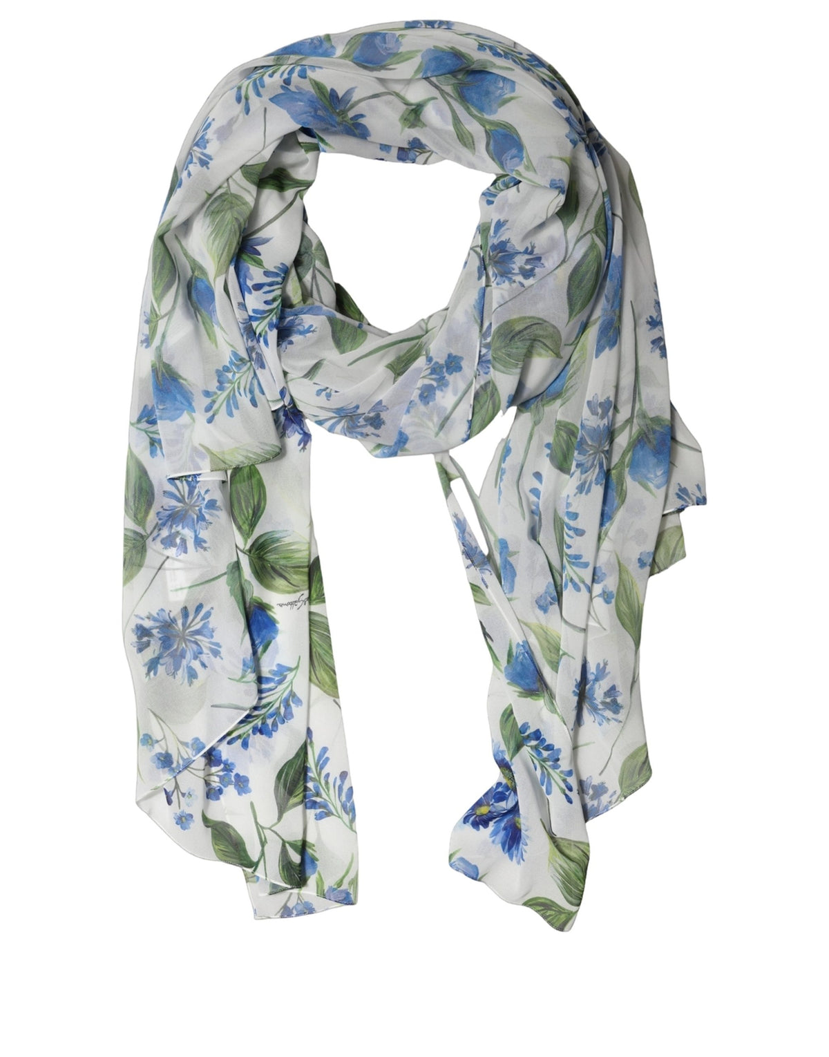 Dolce & Gabbana White Blue Floral Polyester Stole Scarf