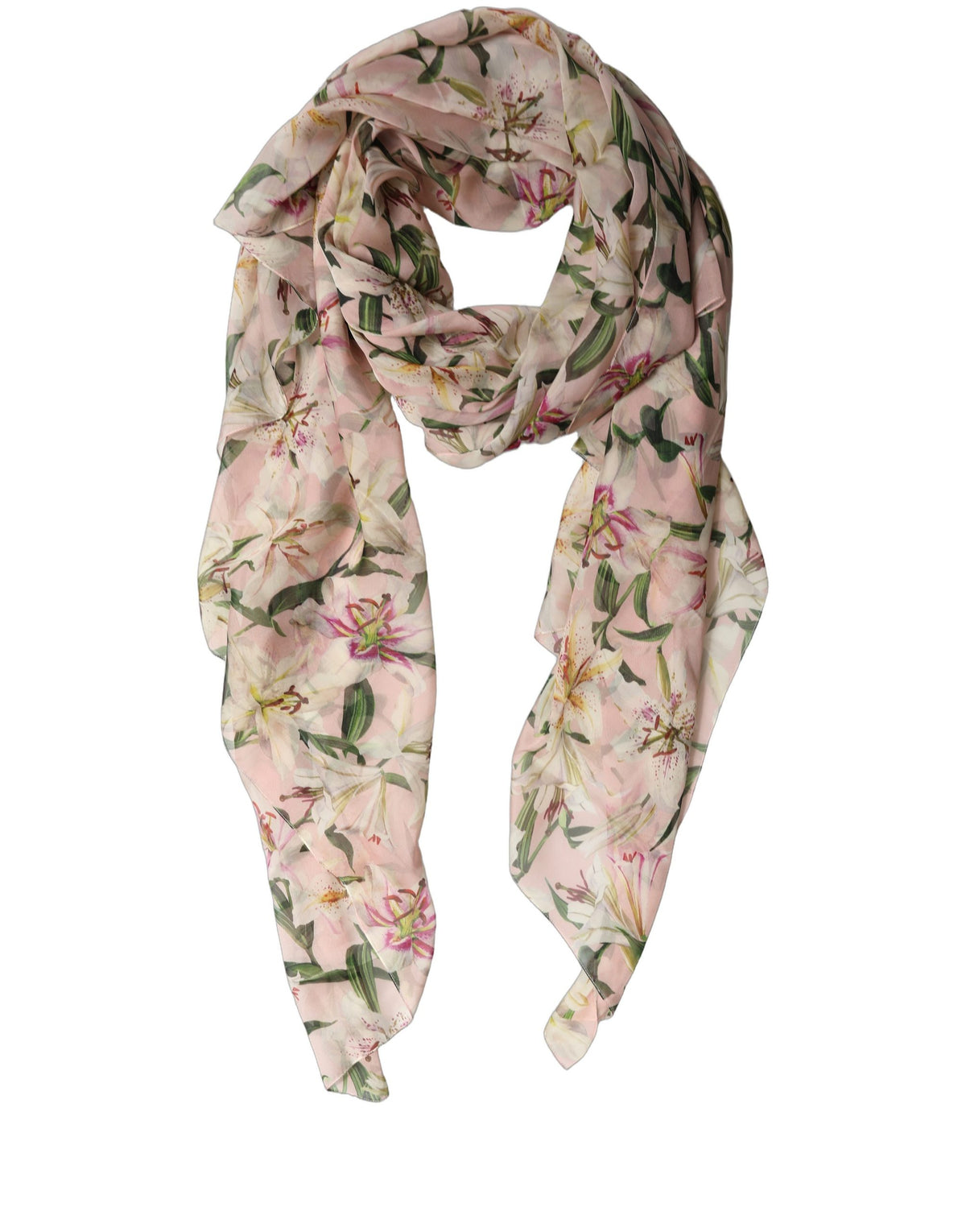 Dolce & Gabbana Pink Silk Floral Chiffon Long Stole Scarf