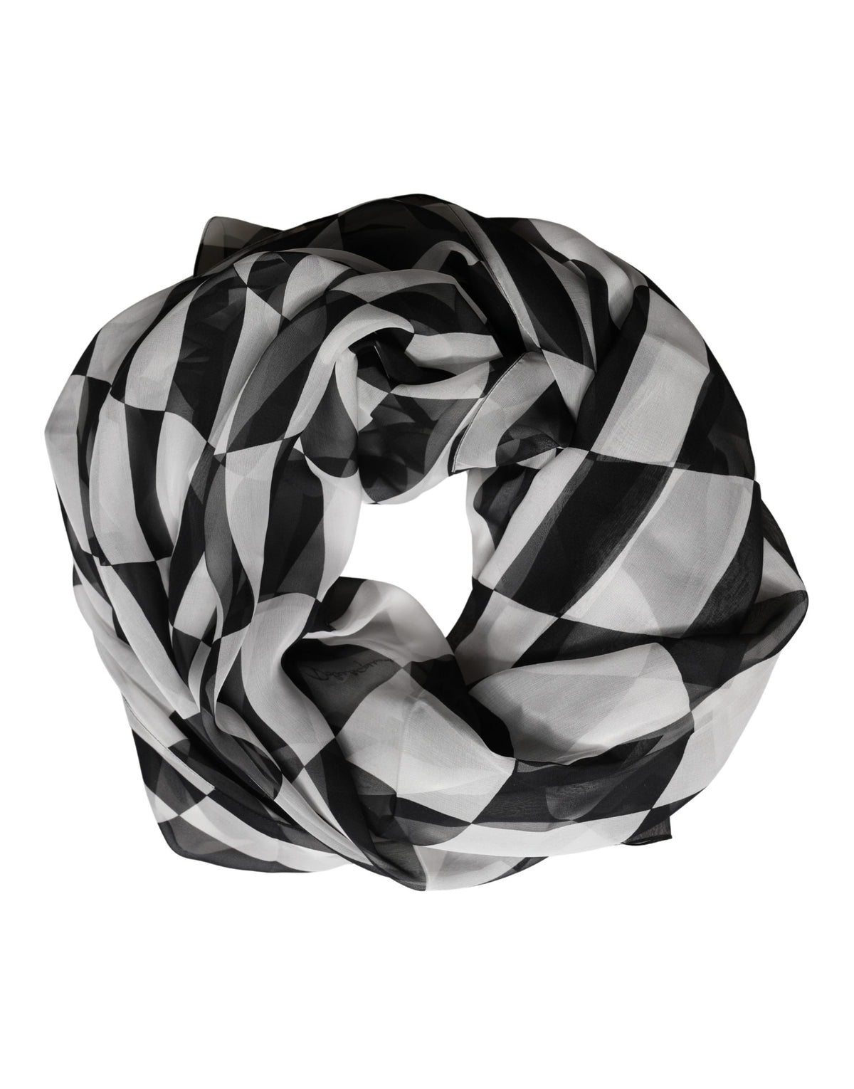Dolce & Gabbana White Black Checkered Silk Foulard Scarf