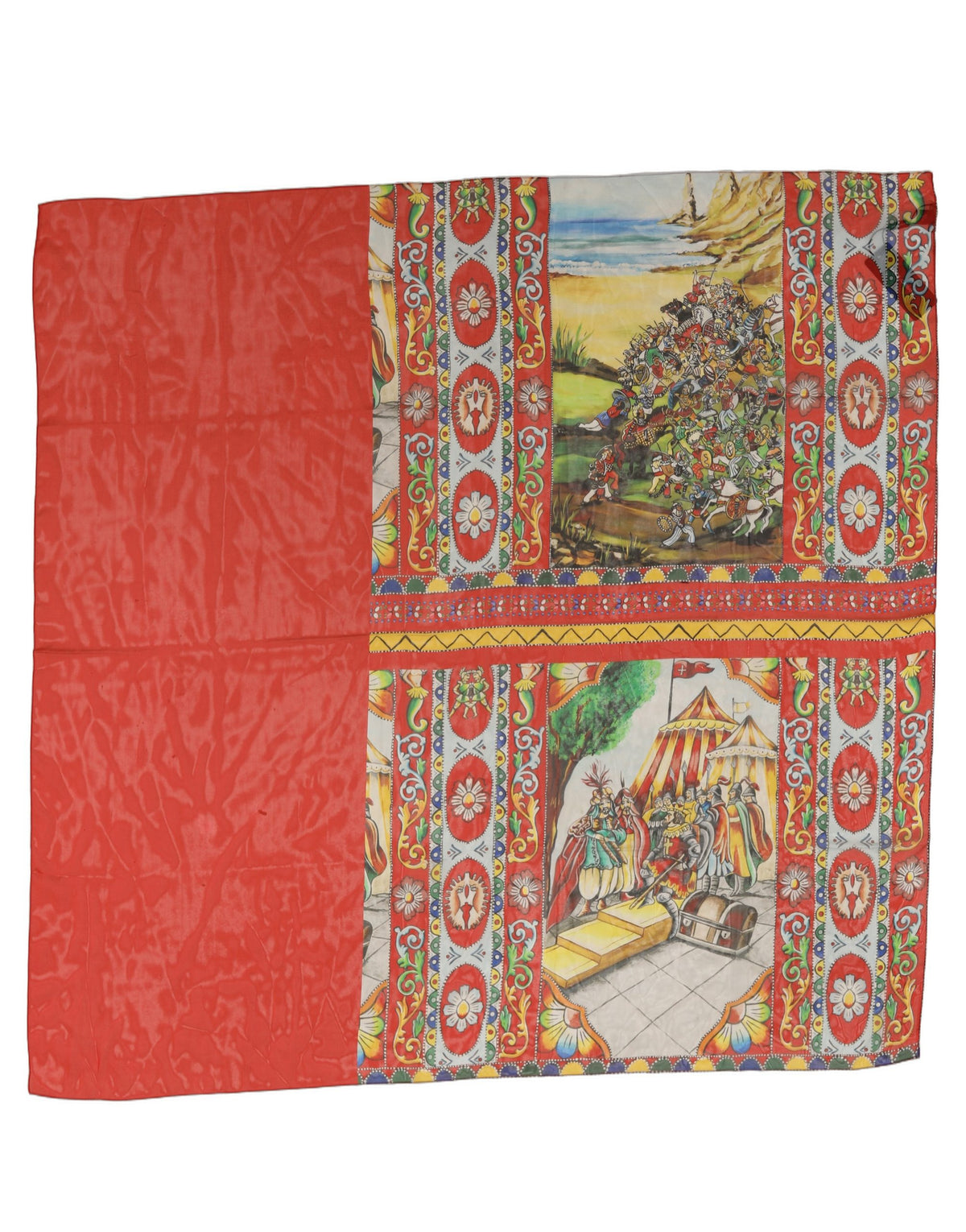Dolce & Gabbana Red Silk Historical Print Foulard Scarf