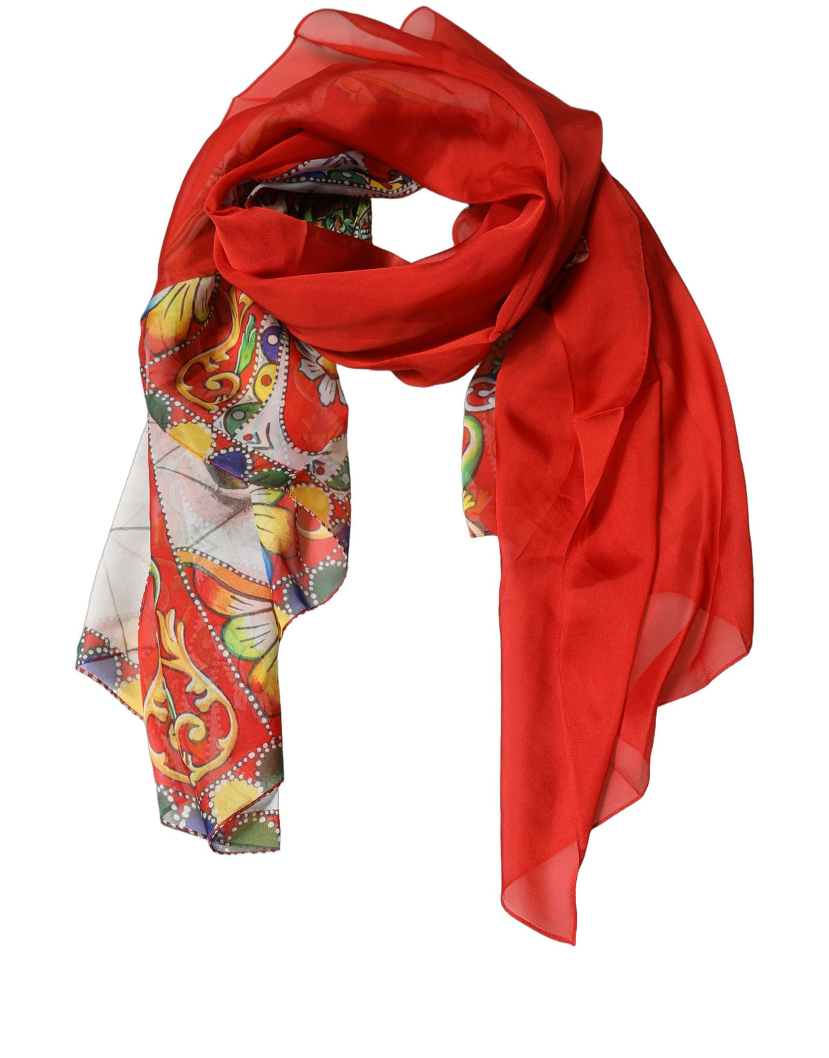 Dolce & Gabbana Red Silk Historical Print Foulard Scarf