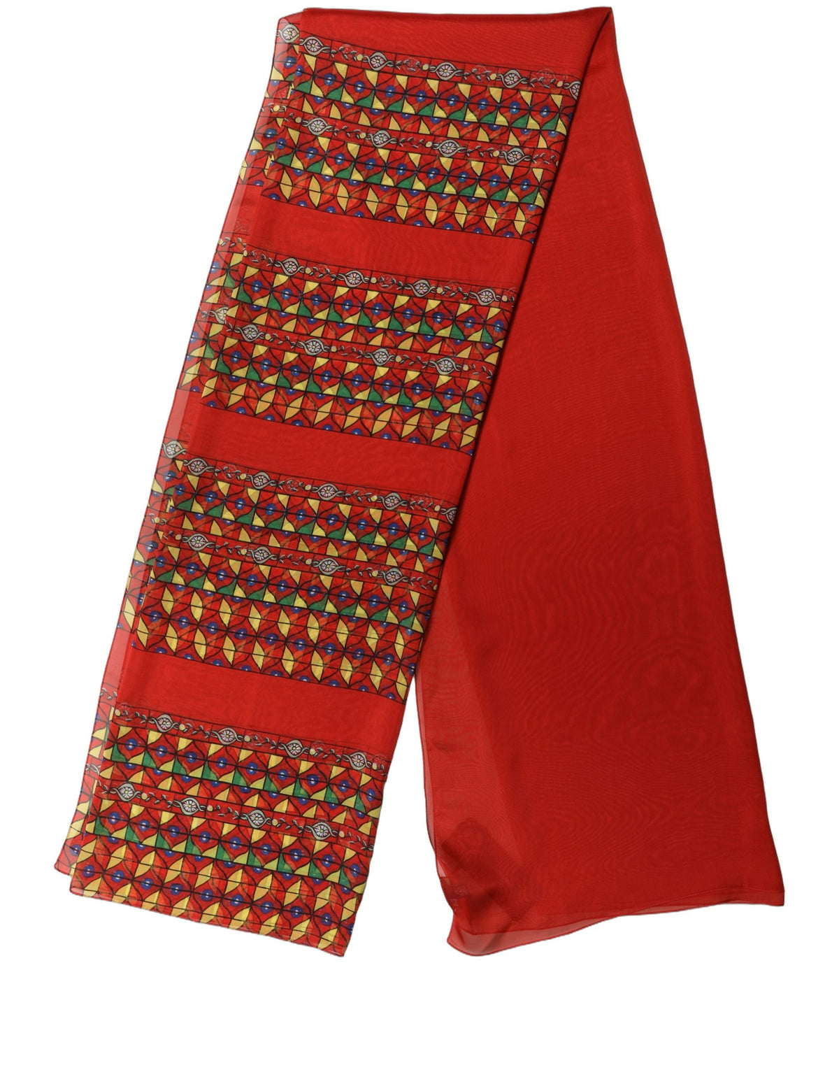 Dolce & Gabbana Red Silk Geometric Print Shawl Stole Scarf