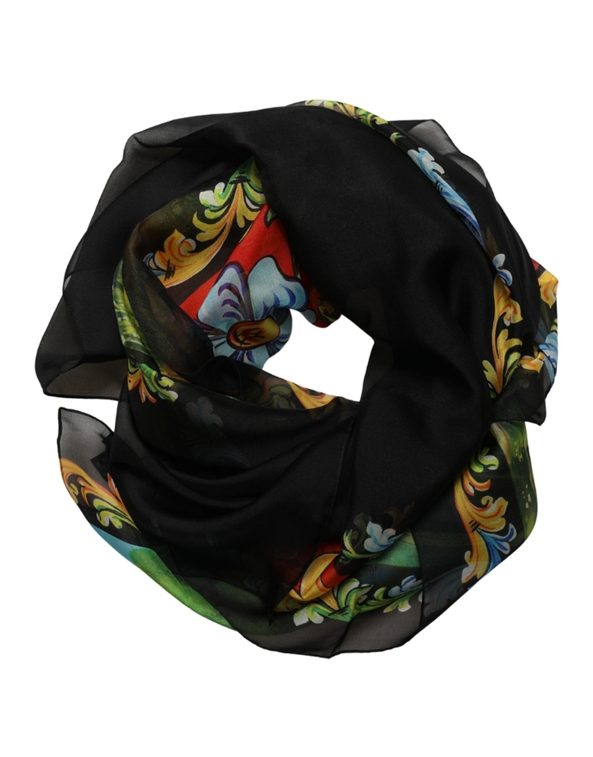 Dolce & Gabbana Dark Gray Silk Scenery Print Foulard Scarf