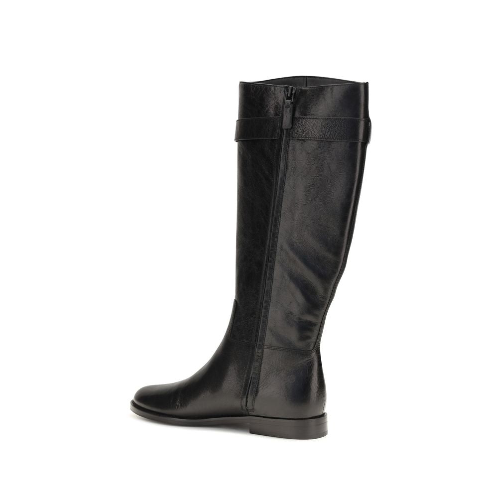 Tory Burch Black Calf Leather Bos Taurus Lace-Up Boots