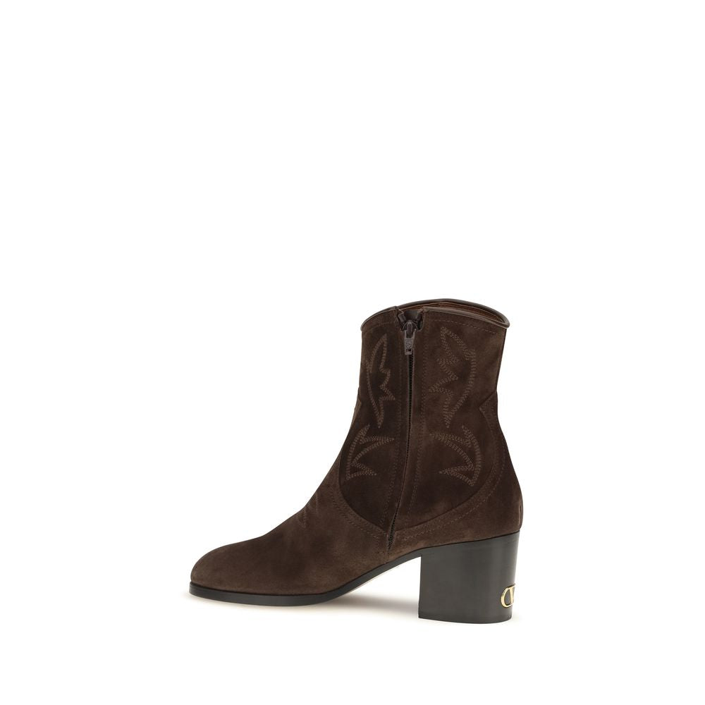 Valentino Garavani Brown Suede Leather Ankle Boots