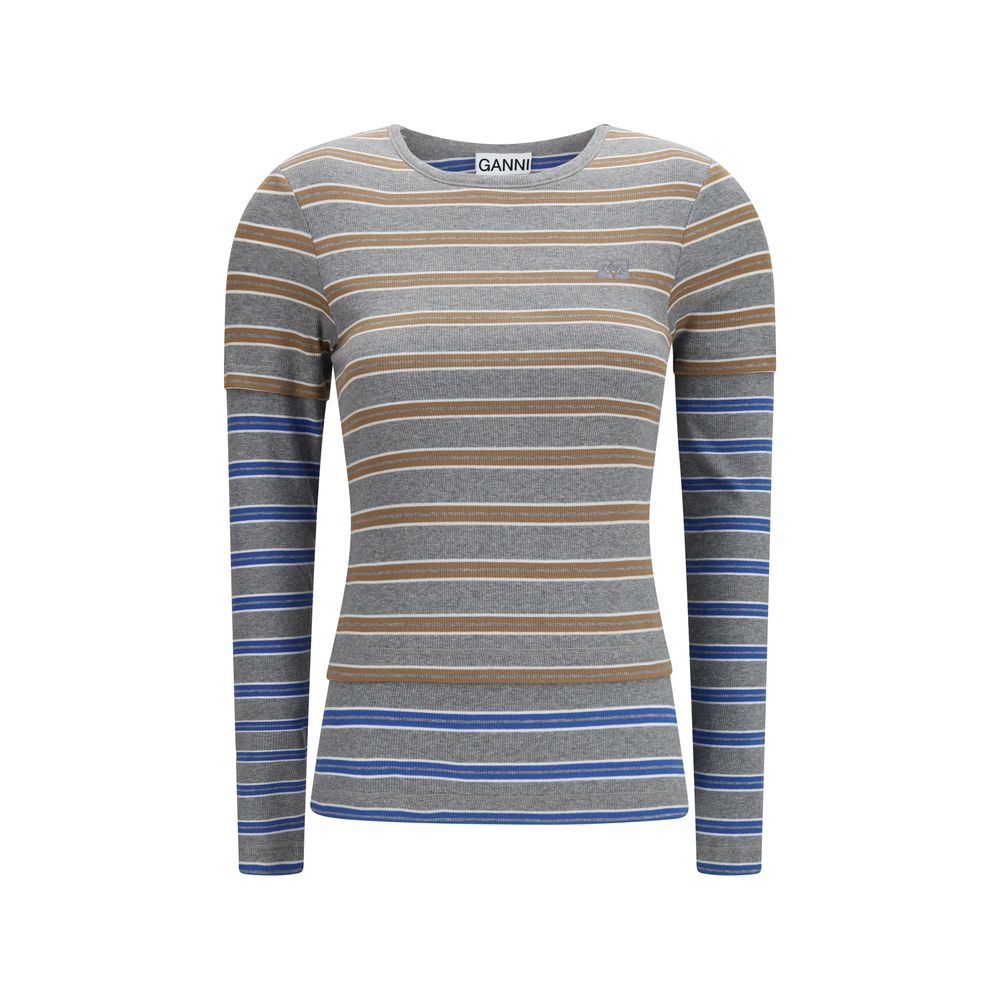 Ganni Gray Cotton Long Sleeve T-Shirt