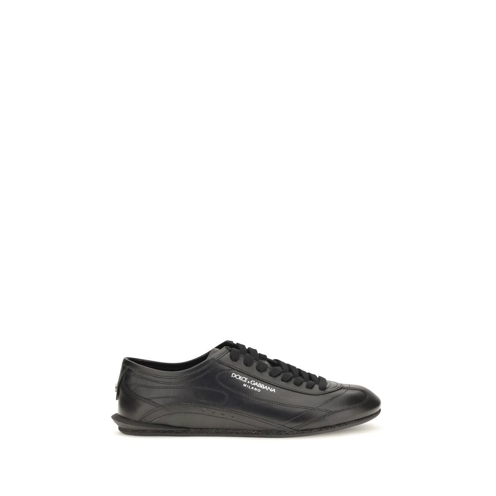 Dolce & Gabbana Black Calf Leather Bos Taurus Low Top Sneakers