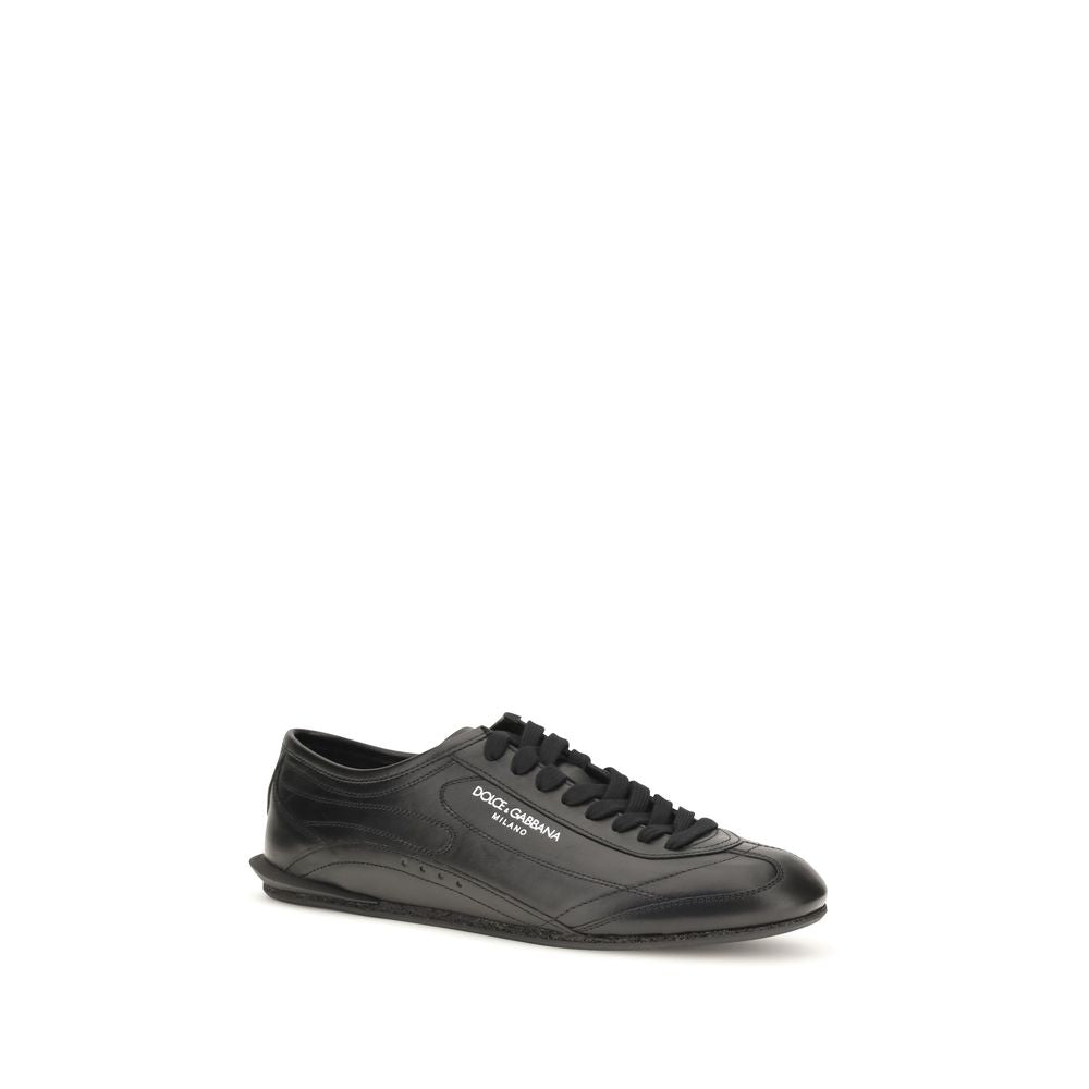 Dolce & Gabbana Black Calf Leather Bos Taurus Low Top Sneakers