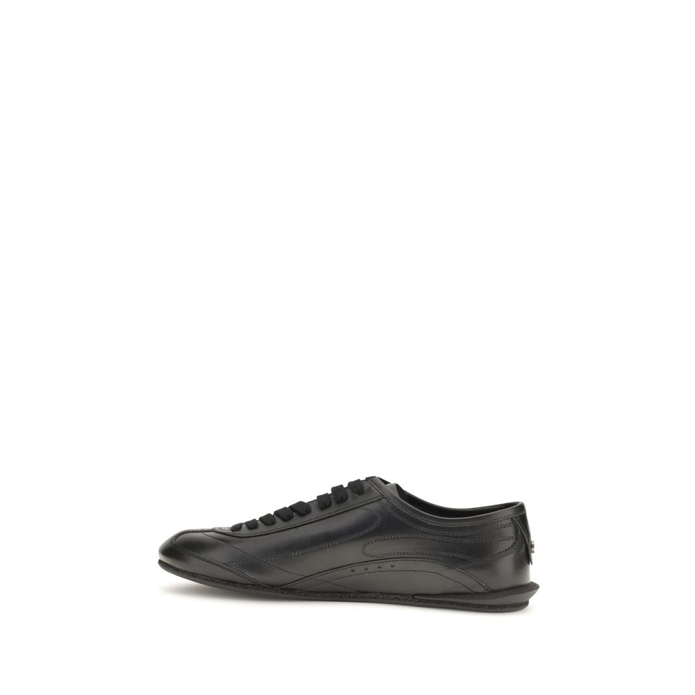 Dolce & Gabbana Black Calf Leather Bos Taurus Low Top Sneakers