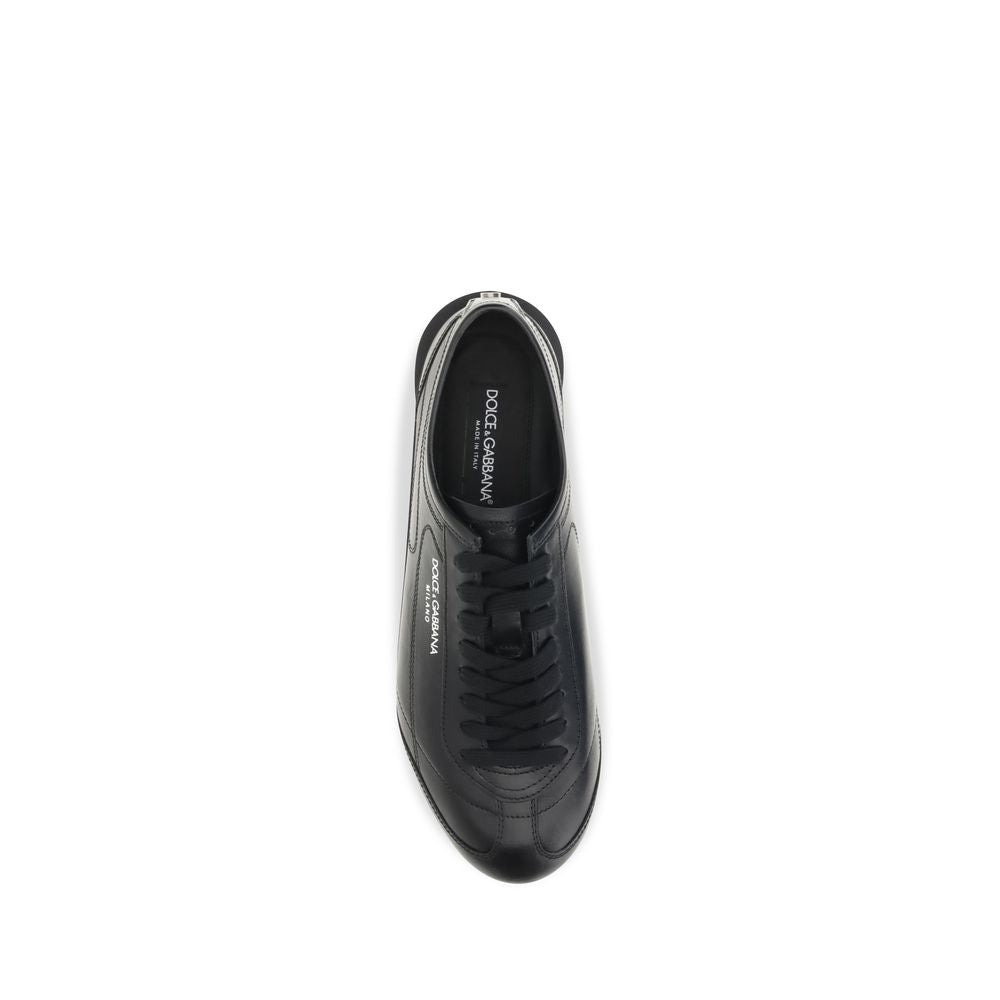 Dolce & Gabbana Black Calf Leather Bos Taurus Low Top Sneakers