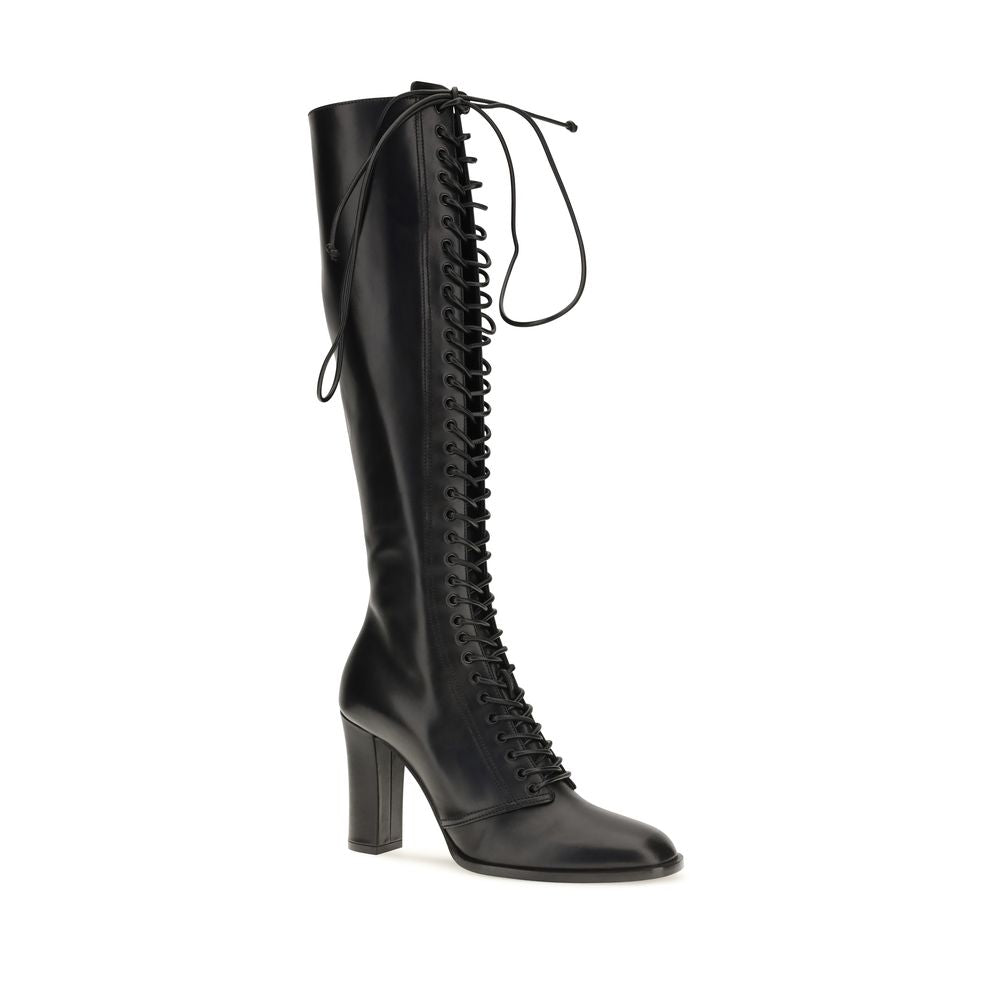 Dolce & Gabbana Black Calf Leather Bos Taurus Lace-Up Boots
