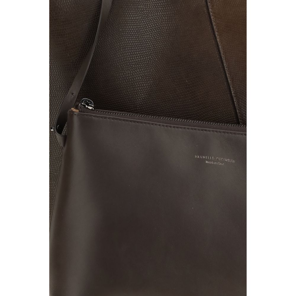 Brunello Cucinelli Brown Calf Leather Bos Taurus Handbag