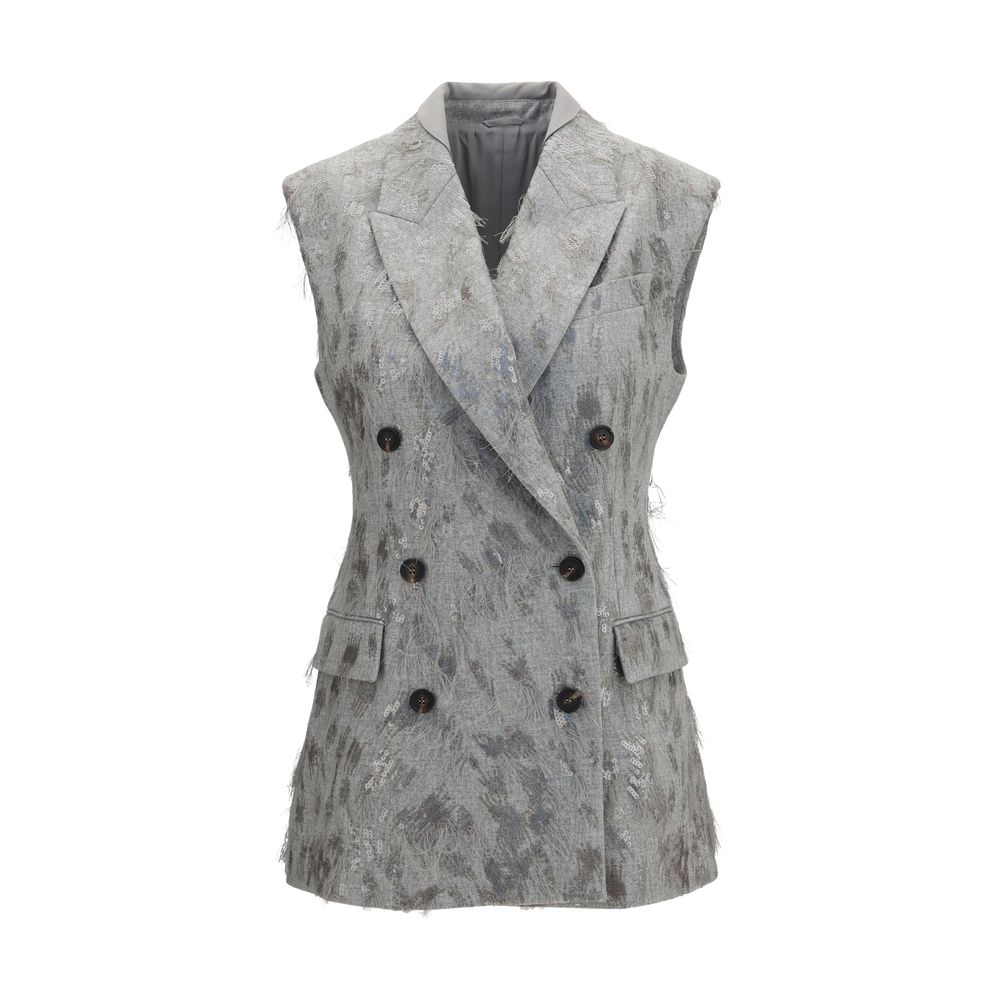Brunello Cucinelli Gray Wool Oves Aries Sleeveless Jacket