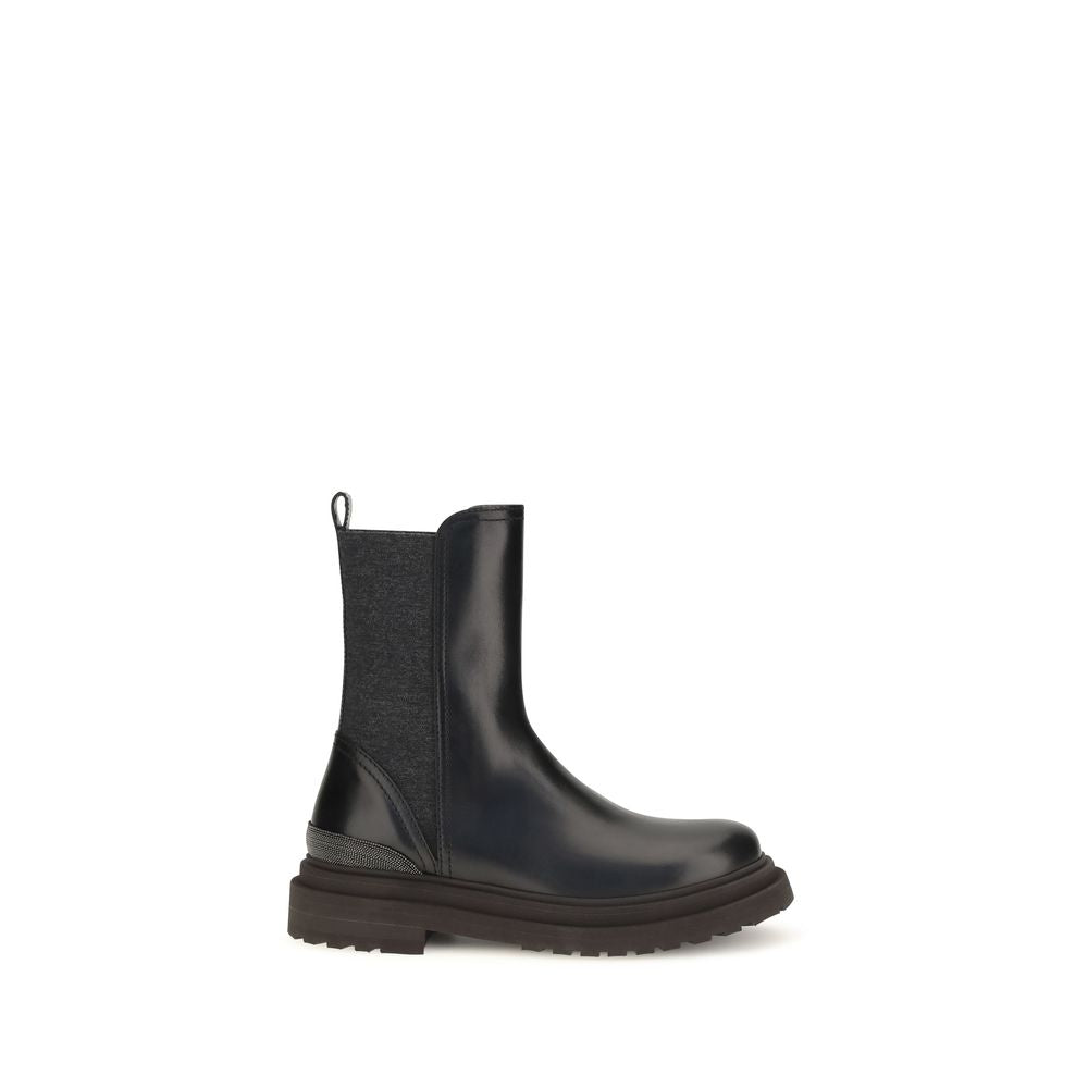 Brunello Cucinelli Black Calf Leather Bos Taurus Chelsea Boots
