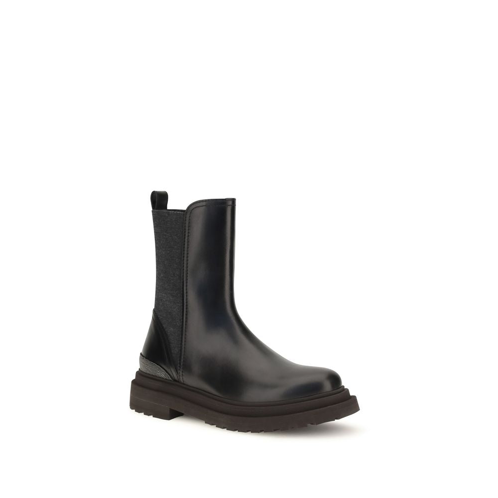 Brunello Cucinelli Black Calf Leather Bos Taurus Chelsea Boots