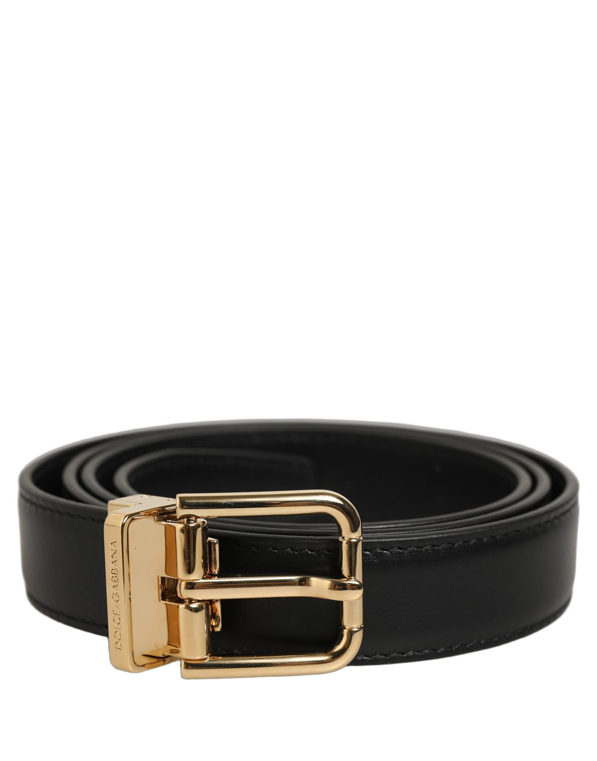 Dolce & Gabbana Black Classic Leather Gold Tone Buckle Belt
