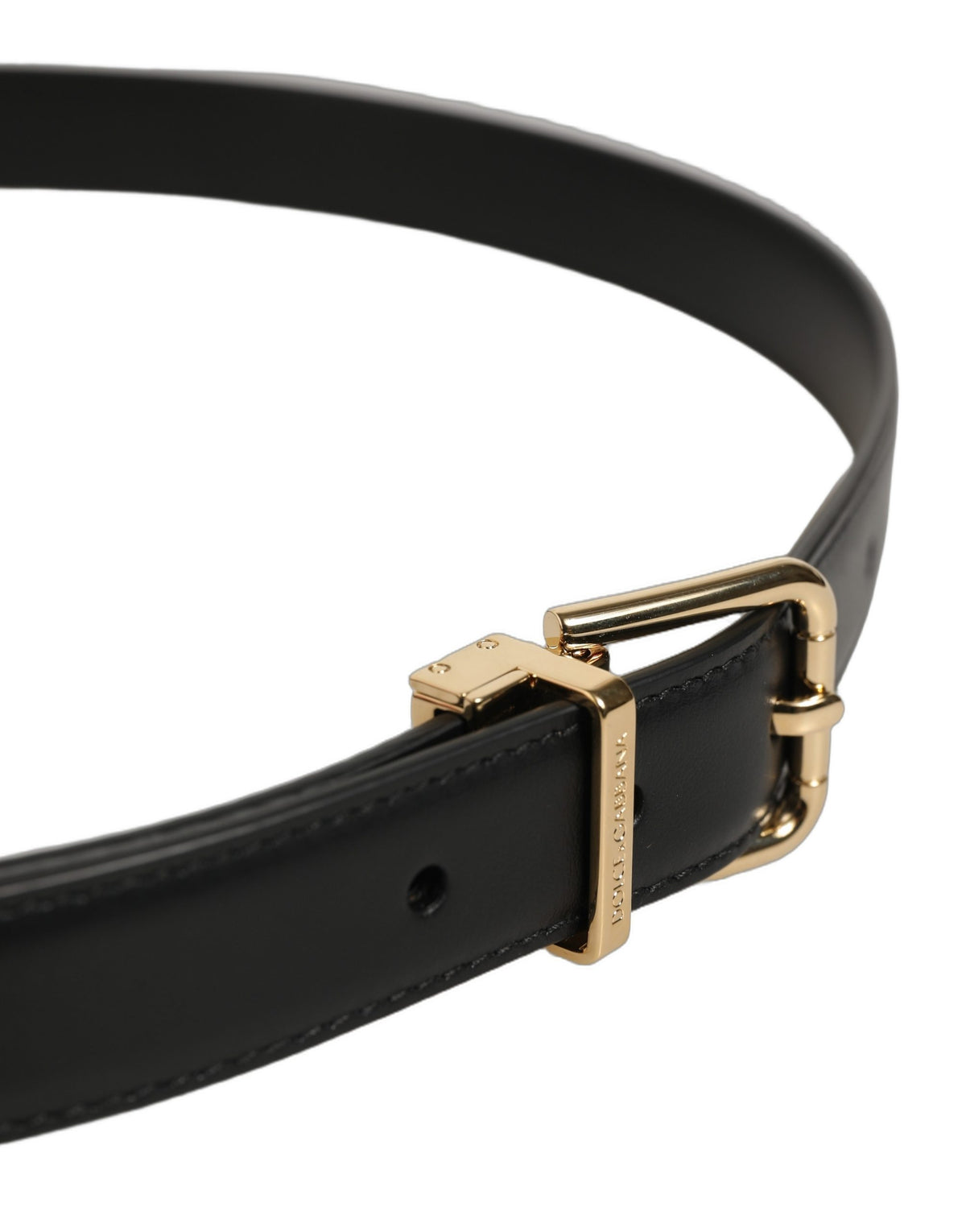 Dolce & Gabbana Black Classic Leather Gold Tone Buckle Belt