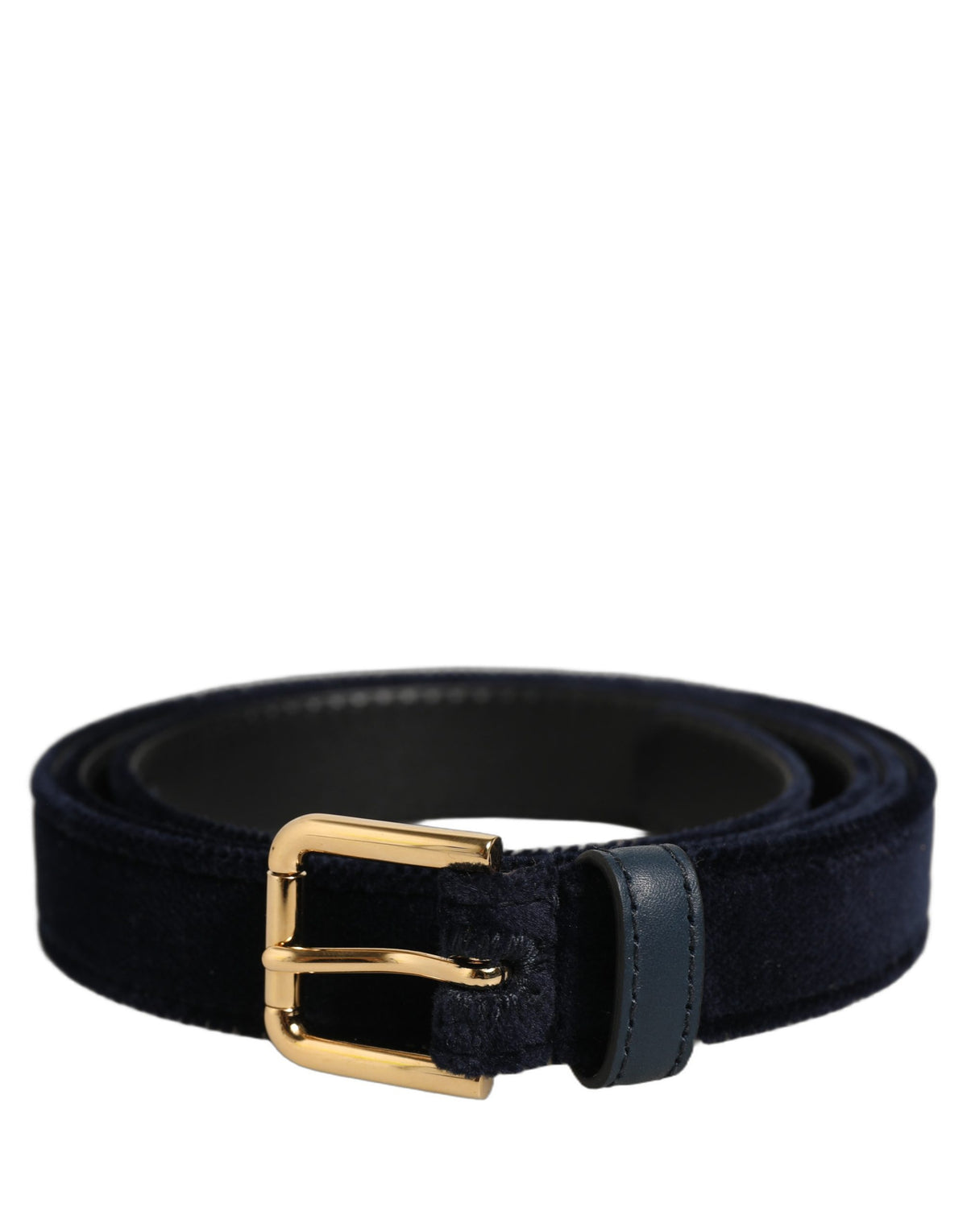Dolce & Gabbana Dark Blue Velvet Gold Tone Metal Buckle Belt