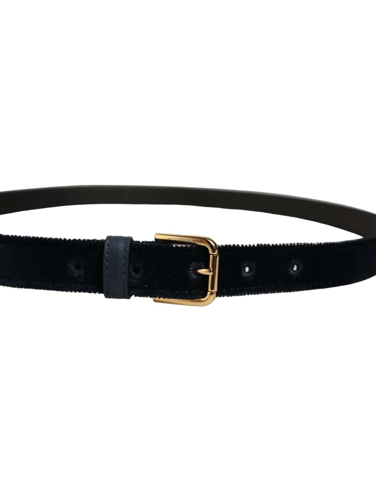 Dolce & Gabbana Dark Blue Velvet Gold Tone Metal Buckle Belt