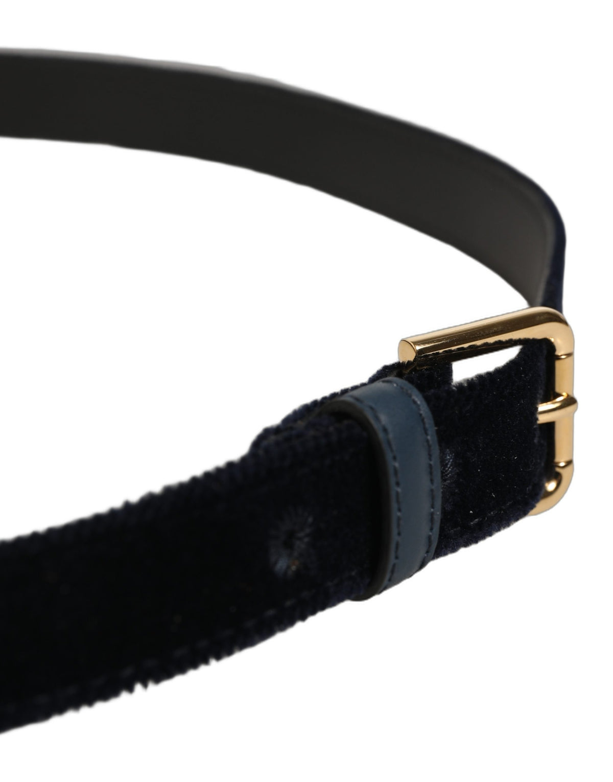 Dolce & Gabbana Dark Blue Velvet Gold Tone Metal Buckle Belt