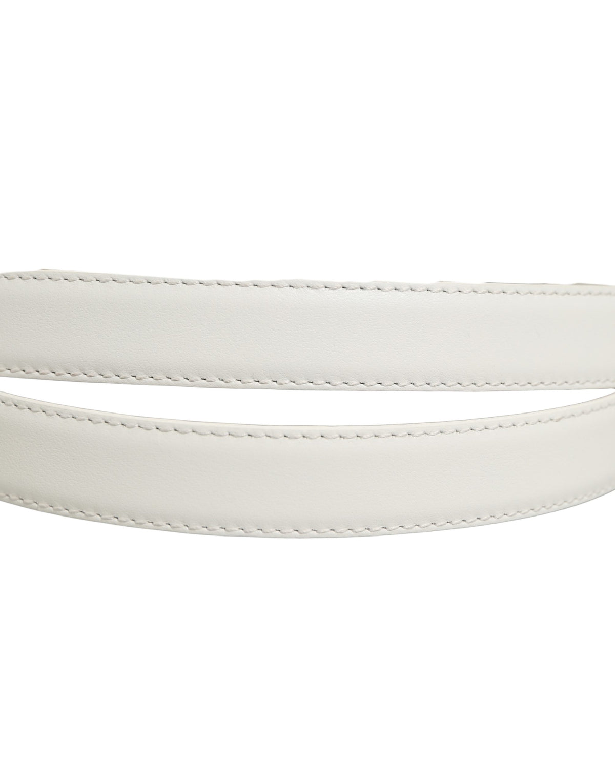 Dolce & Gabbana White Leather Silver Tone Metal Buckle Belt