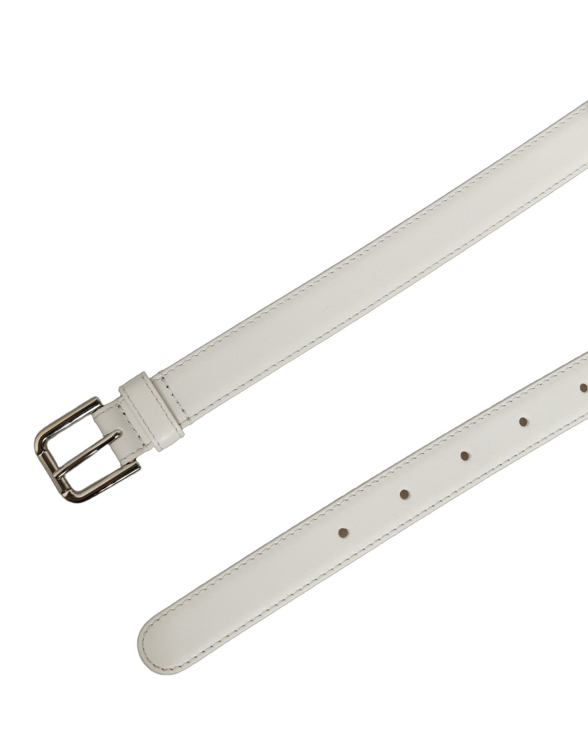 Dolce & Gabbana White Leather Silver Tone Metal Buckle Belt