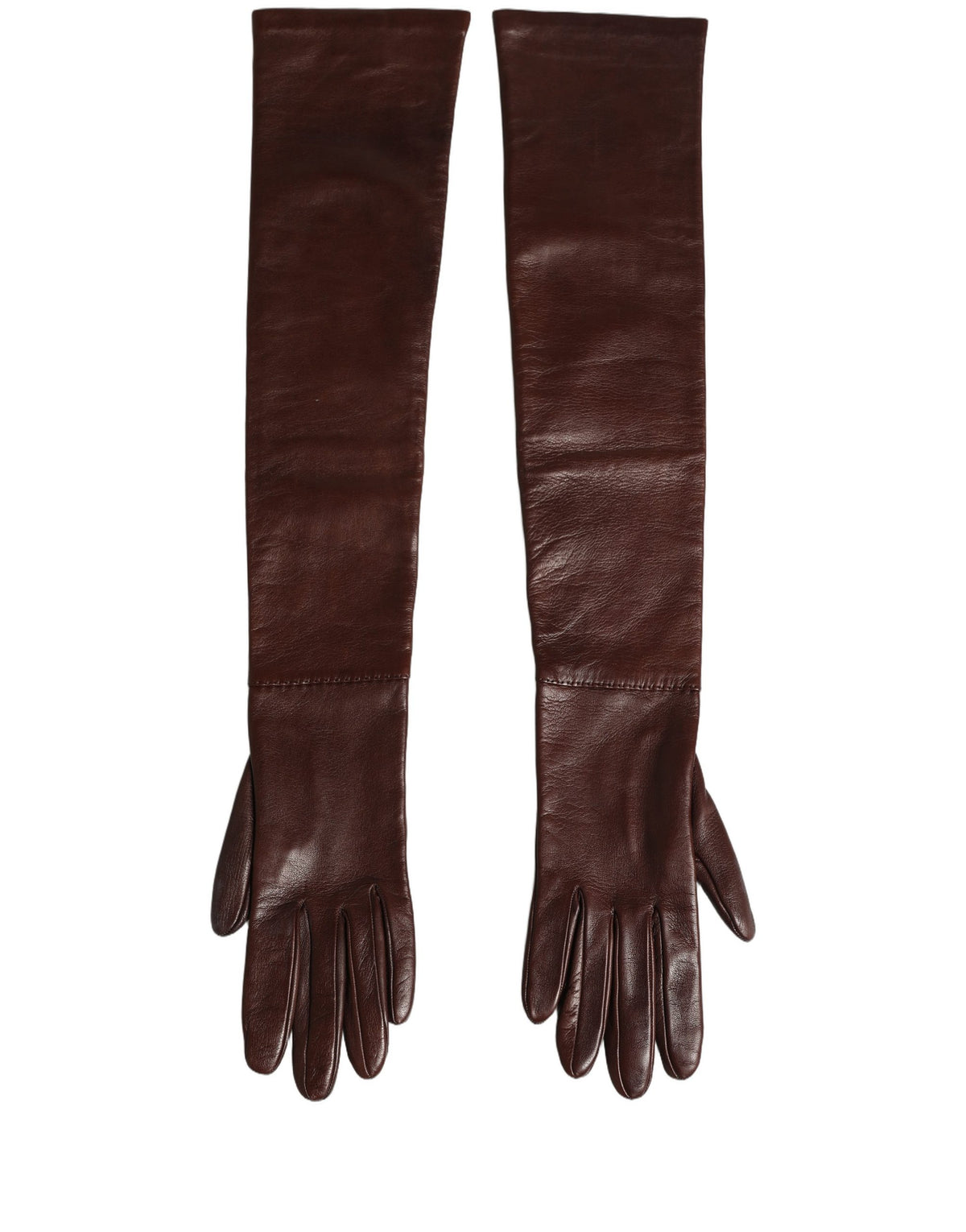 Dolce & Gabbana Brown Genuine Leather Long Elbow Length Gloves