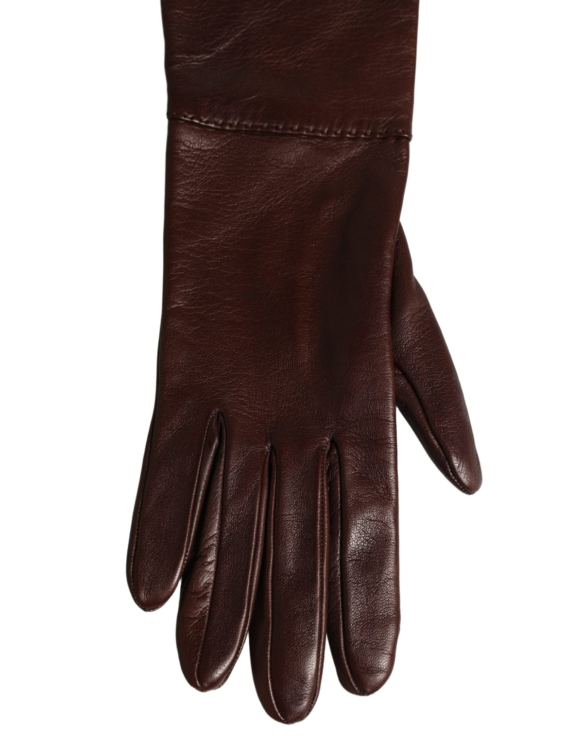 Dolce & Gabbana Brown Genuine Leather Long Elbow Length Gloves