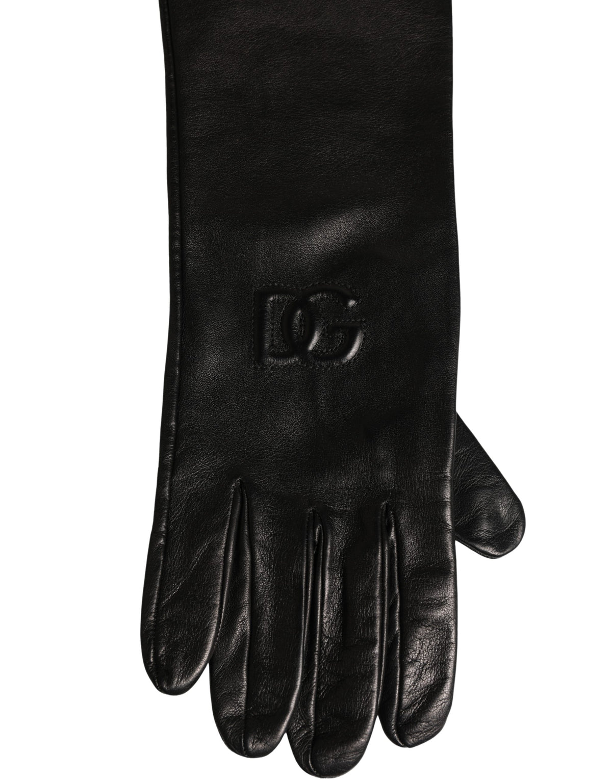 Dolce & Gabbana Black Genuine Leather Embossed DG Logo Gloves