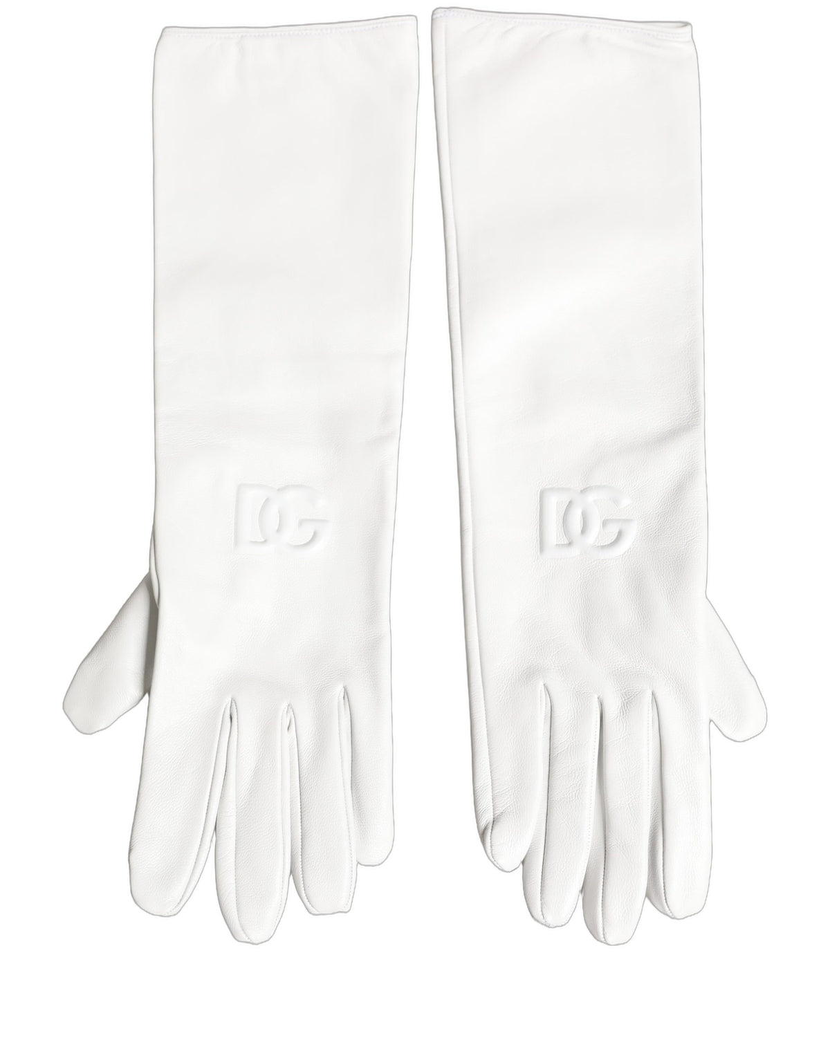 Dolce & Gabbana White Genuine Leather Embossed DG Logo Gloves