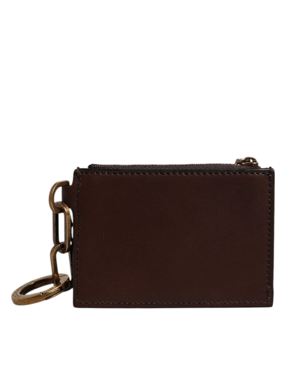 Dolce & Gabbana Brown Leather Logo Embossed Key Chain Coin Purse Wallet