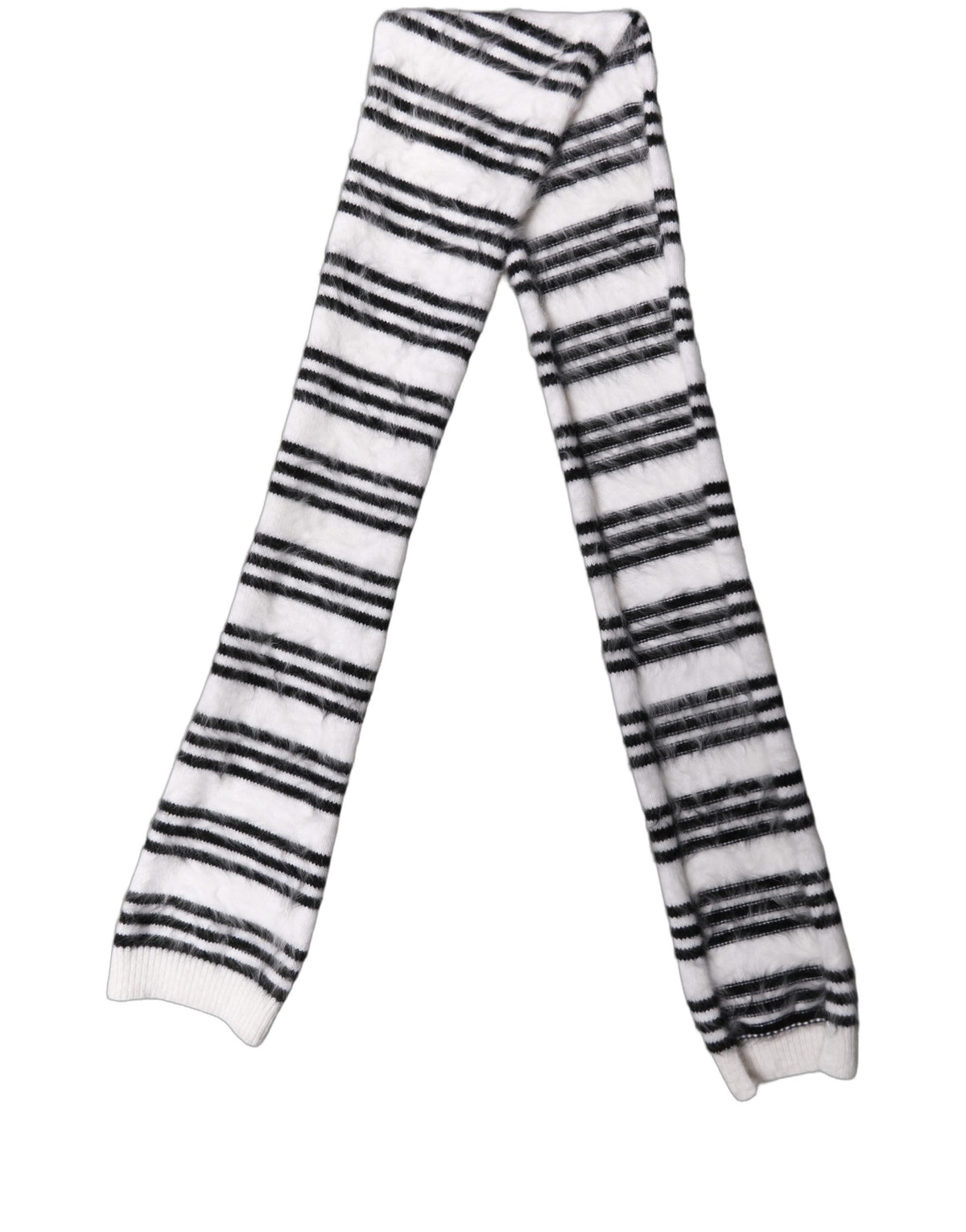 Dolce & Gabbana White Black Striped Skinny Neck Warmer Scarf