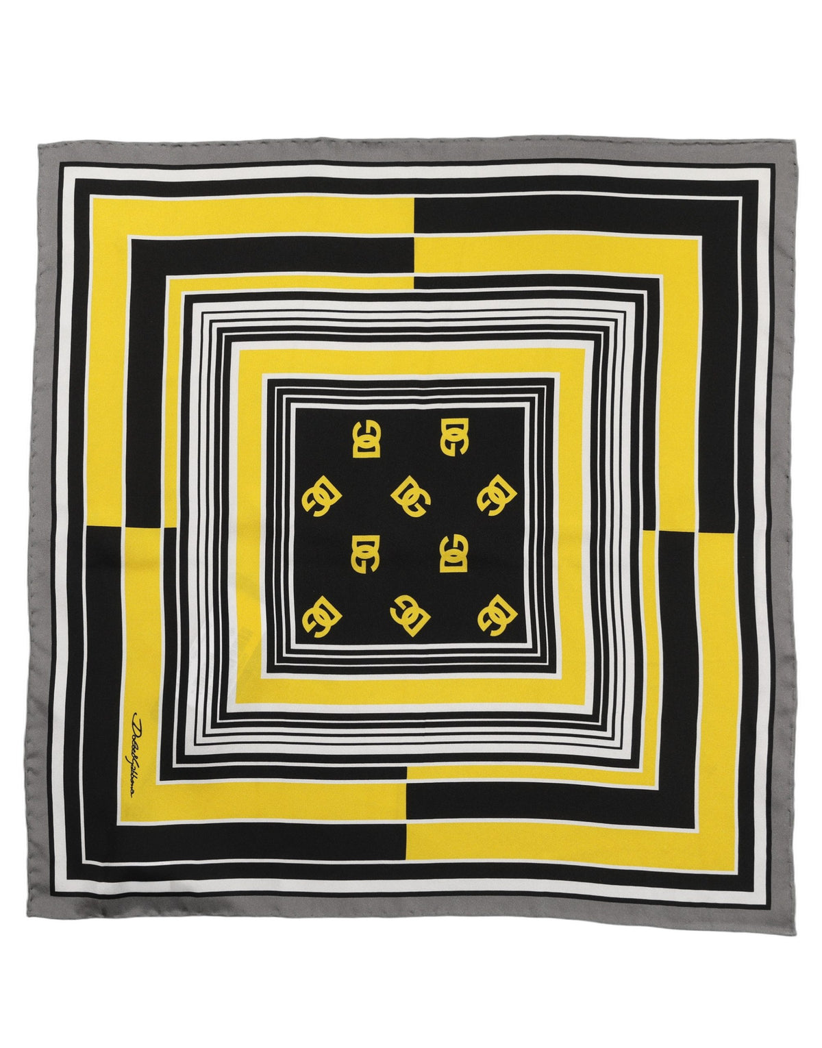 Dolce & Gabbana Black Yellow Silk Logo Square Foulard Scarf