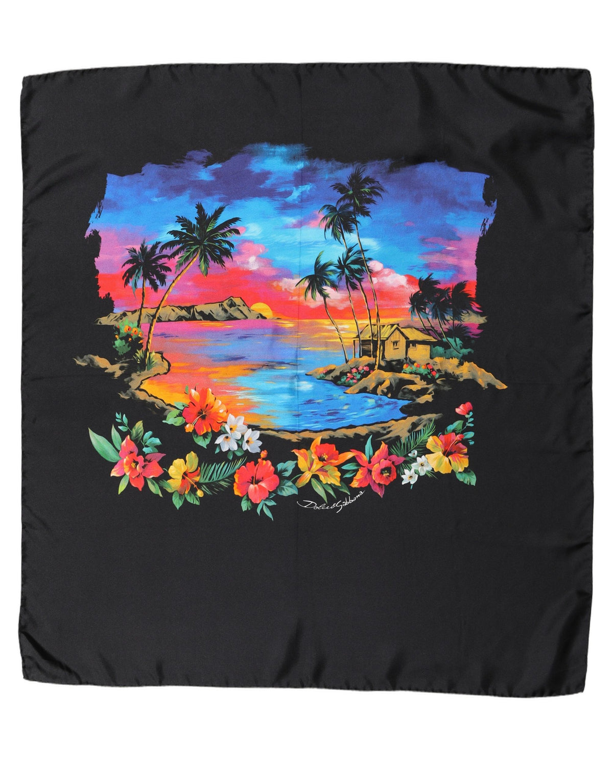 Dolce & Gabbana Black Tropical Sunset Square Foulard Scarf