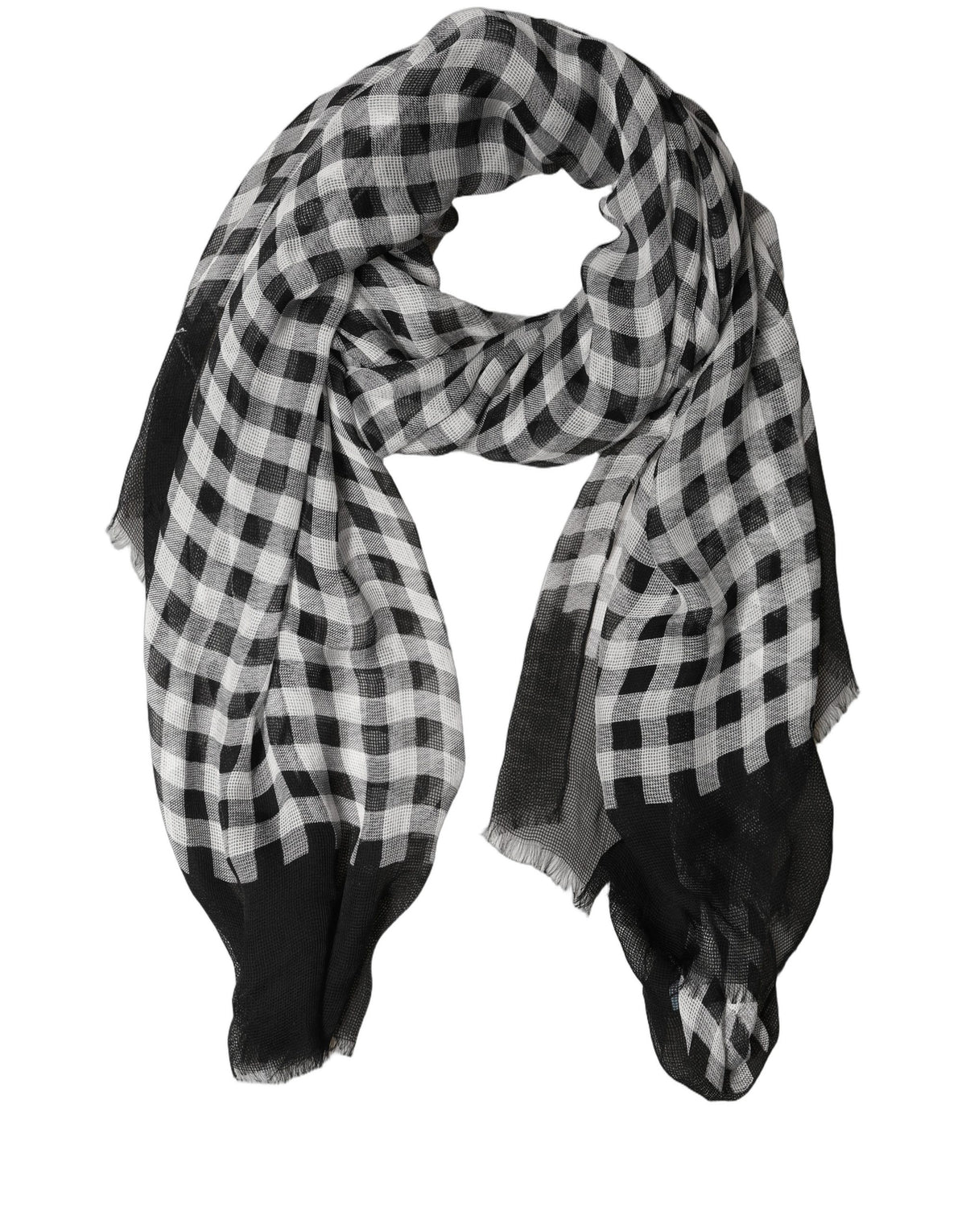 Dolce & Gabbana Black White Napoli Silk Gingham Shawl Scarf