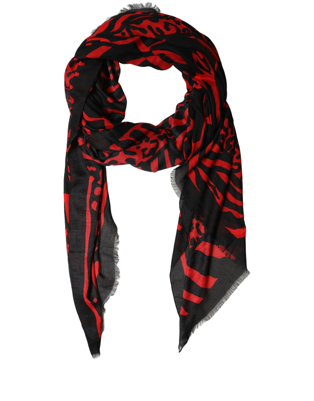 Dolce & Gabbana Black Red Printed Modal Neck Shawl Scarf
