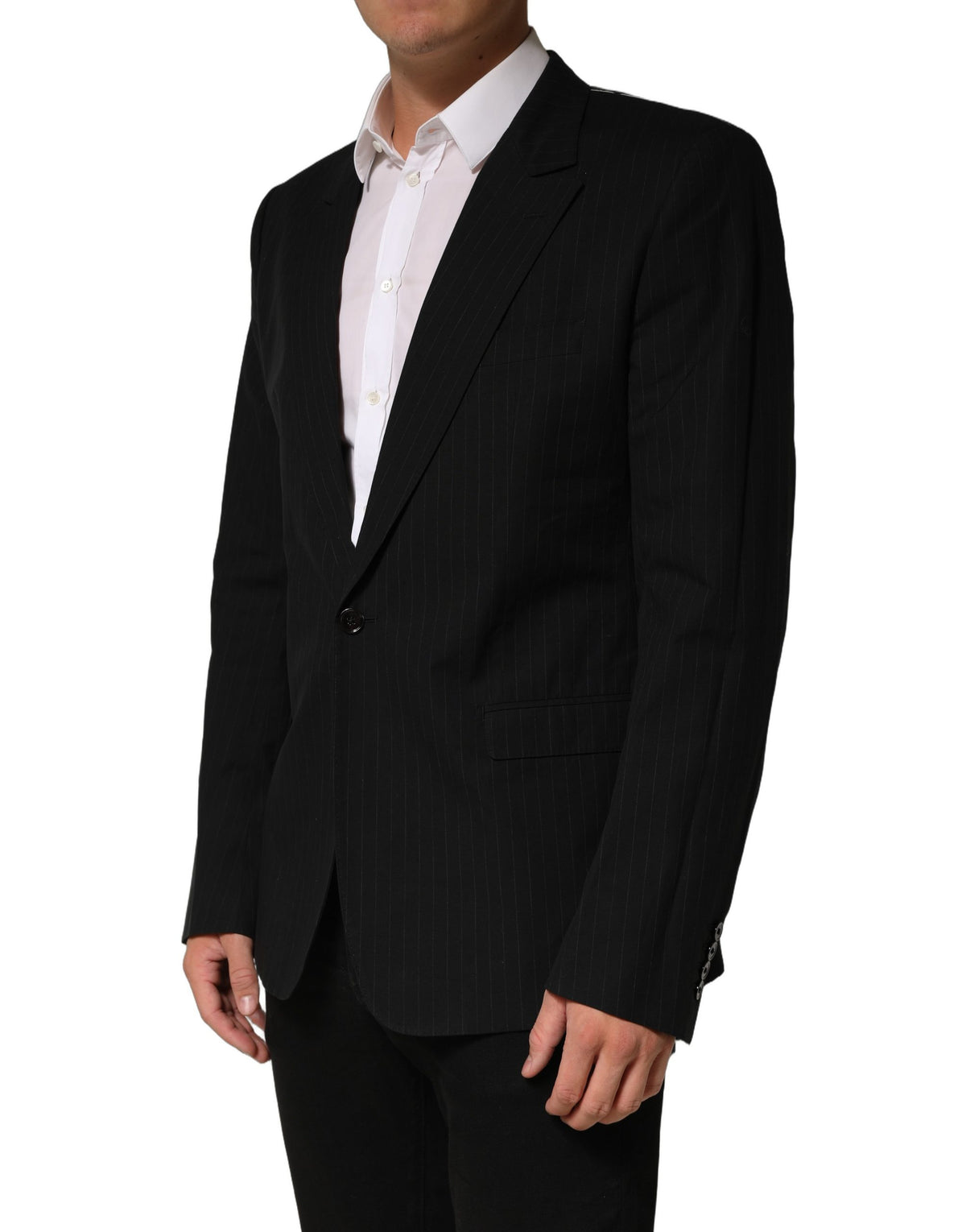 Dolce & Gabbana Black Pinstripe Men Single Breasted Jacket