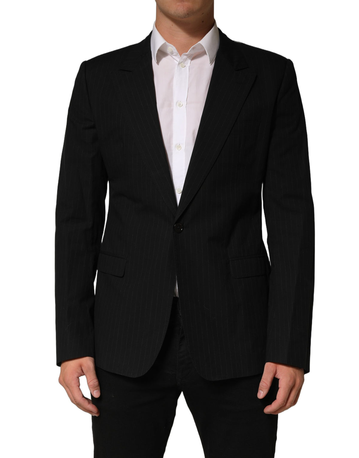 Dolce & Gabbana Black Pinstripe Men Single Breasted Jacket