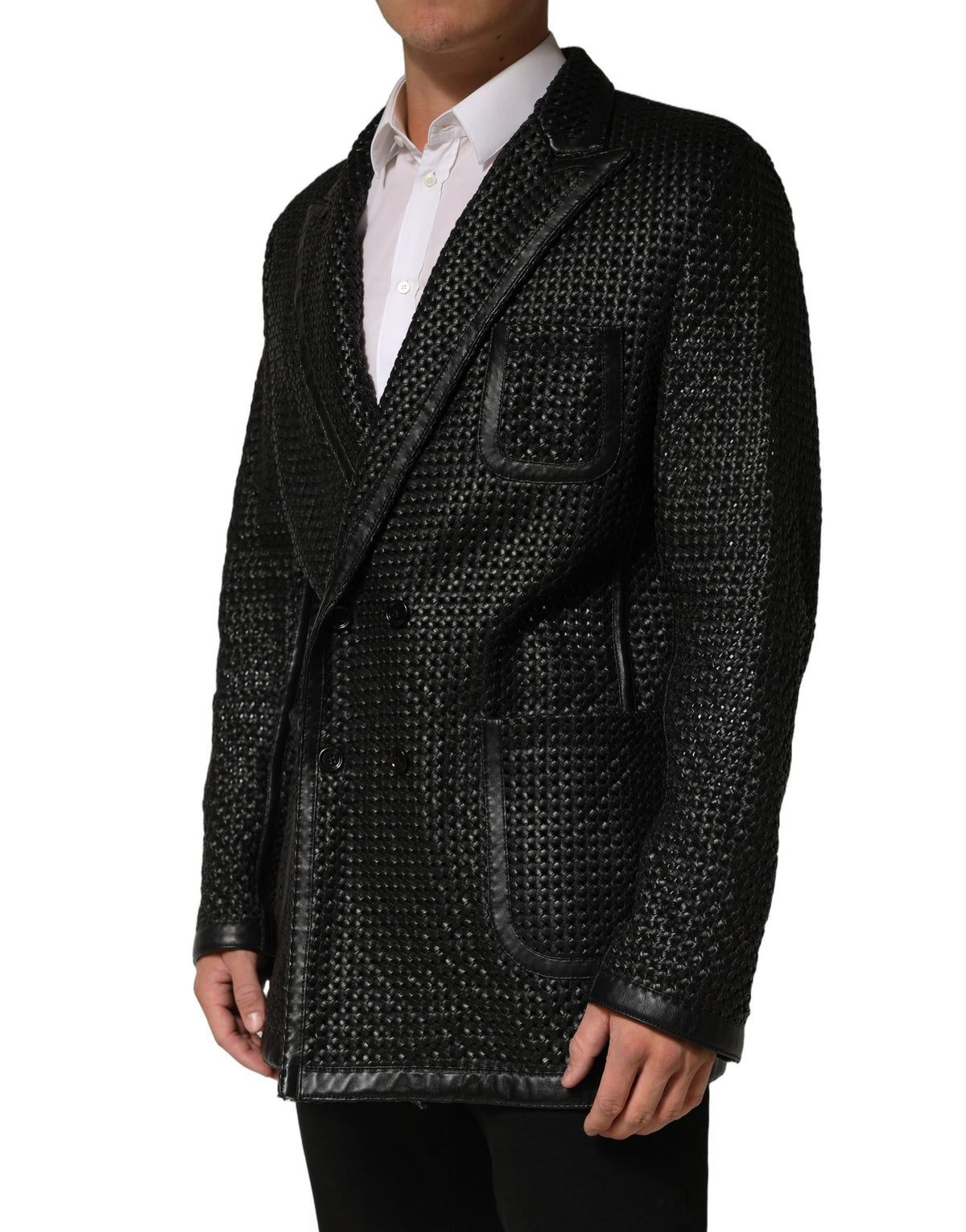 Dolce & Gabbana Black Lamb Leather Double Breasted Jacket