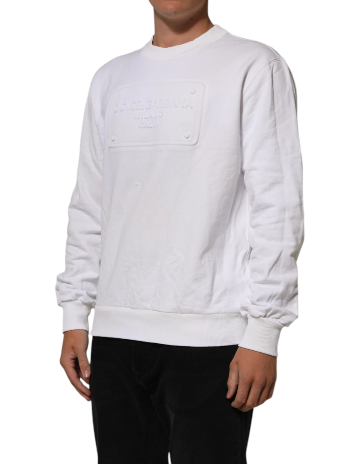 Dolce & Gabbana White Logo Embossed Cotton Sweatshirt Sweater