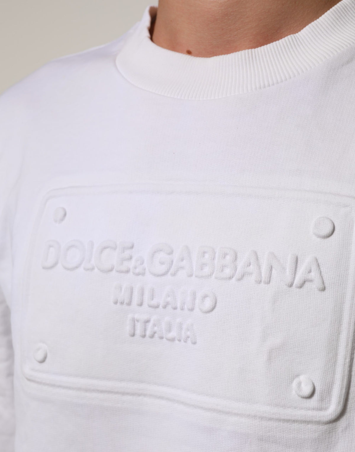Dolce & Gabbana White Logo Embossed Cotton Sweatshirt Sweater